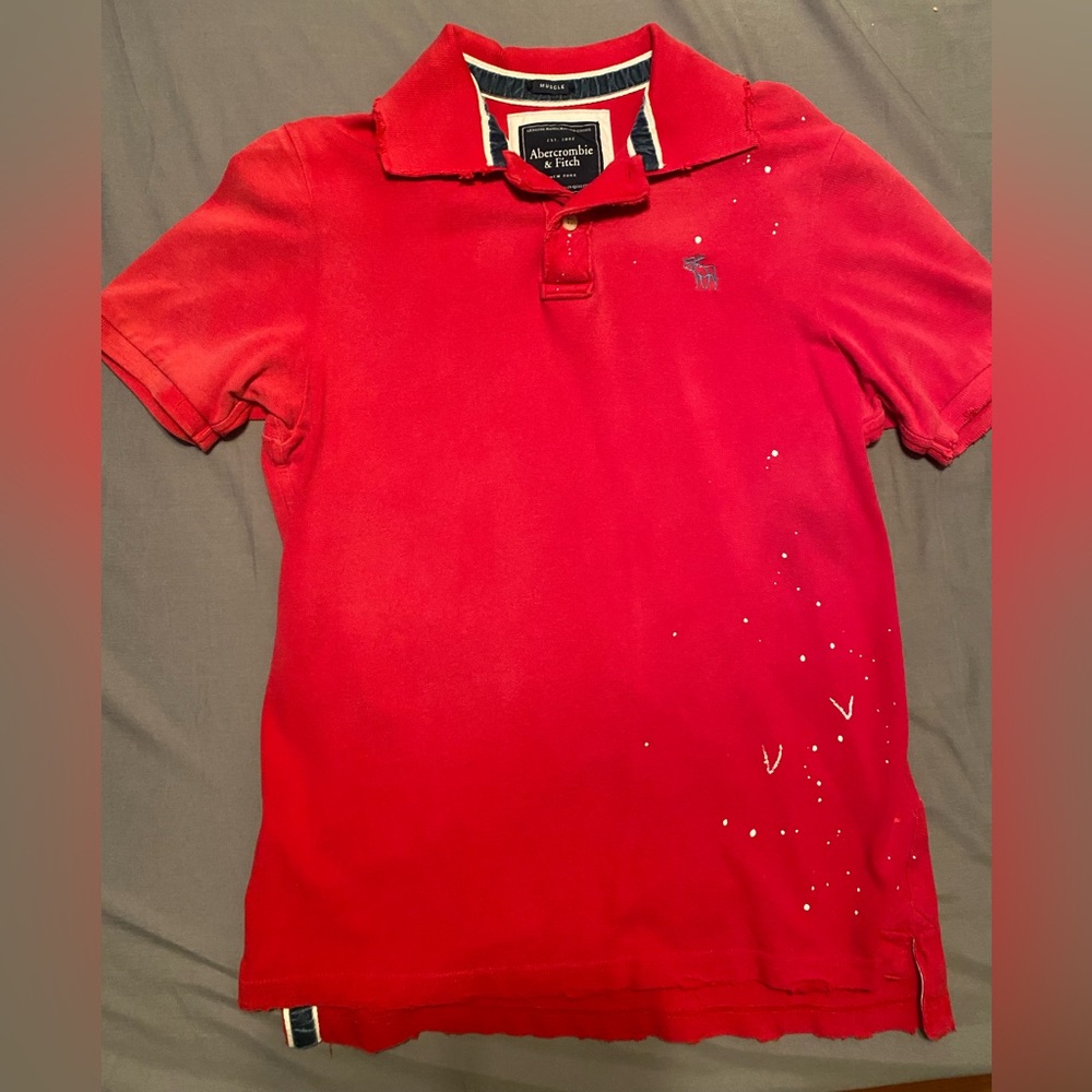 Abercrombie & Fitch  Red Distressed Muscle Polo Shirt  Size Large